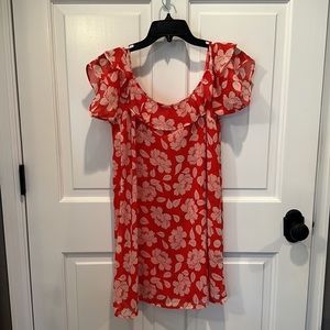Abercrombie & Fitch Cold Shoulder Flutter Ruffle Sleeve Red Floral Dress